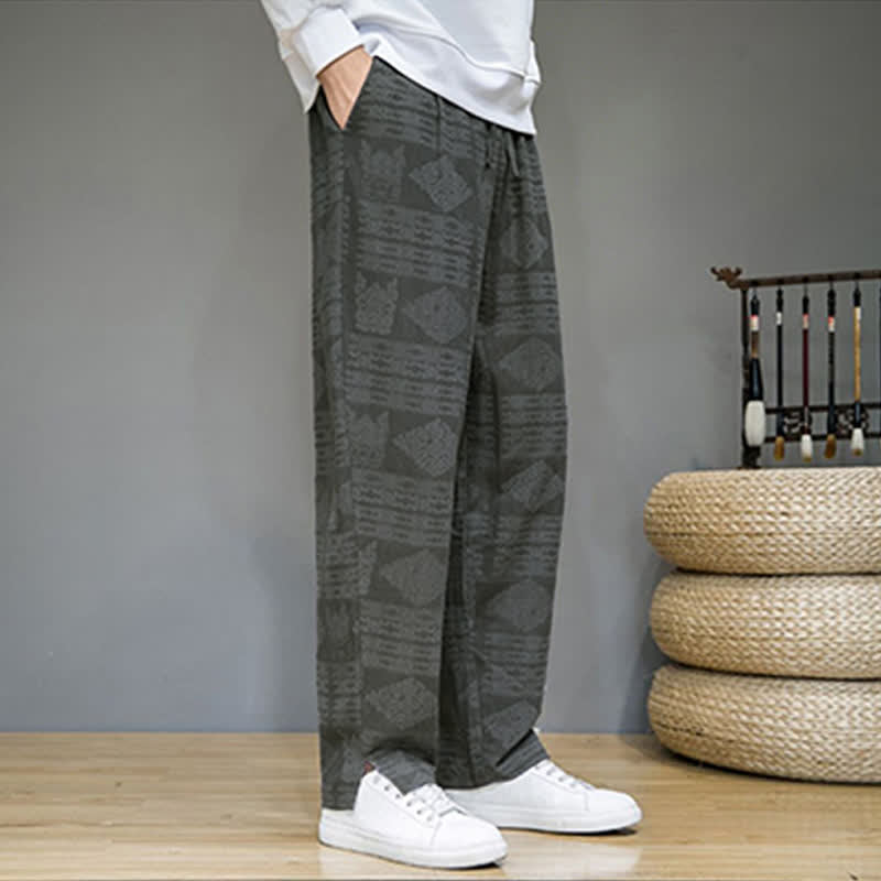 Buddha Stones Pantaloni lunghi da uomo a gamba dritta, stile vintage, casual, con motivo geometrico, per primavera/estate, con tasche. - image 4