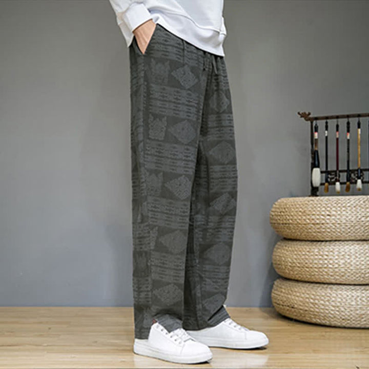 Buddha Stones Pantaloni lunghi da uomo a gamba dritta, stile vintage, casual, con motivo geometrico, per primavera/estate, con tasche. - image 4