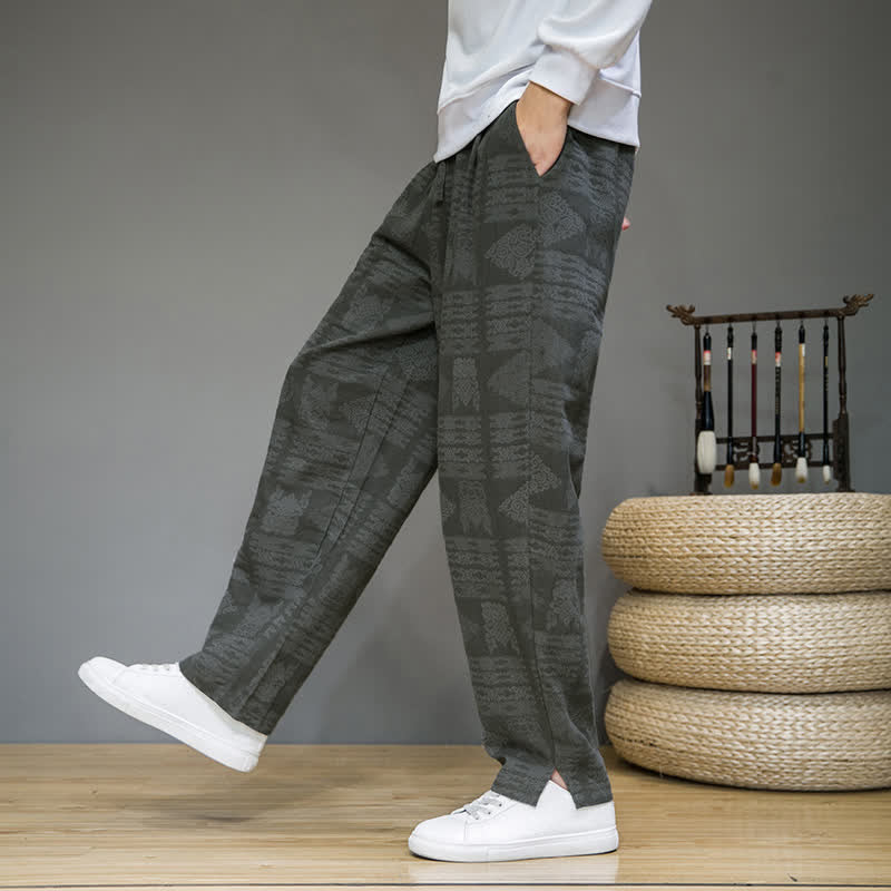 Buddha Stones Pantaloni lunghi da uomo a gamba dritta, stile vintage, casual, con motivo geometrico, per primavera/estate, con tasche. - image 5