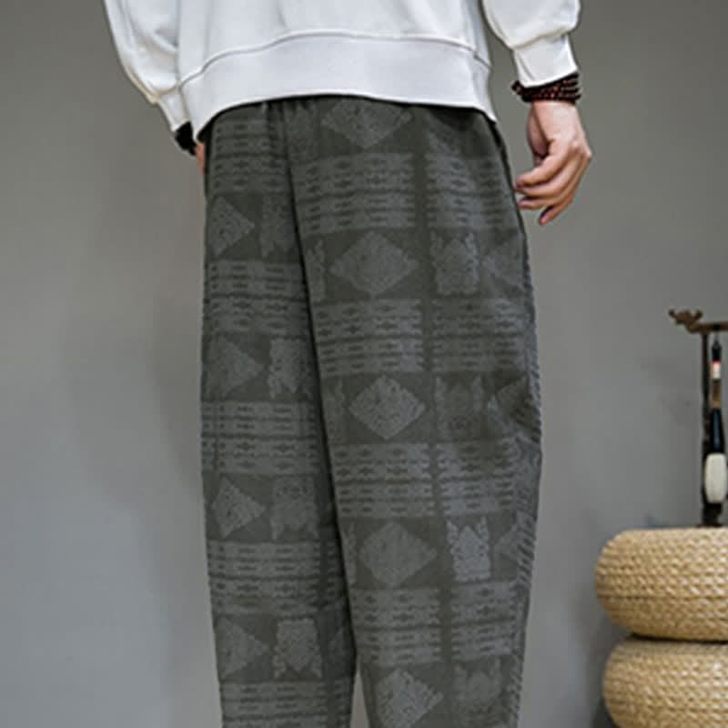 Buddha Stones Pantaloni lunghi da uomo a gamba dritta, stile vintage, casual, con motivo geometrico, per primavera/estate, con tasche. - image 8