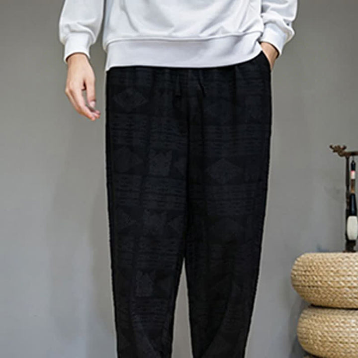 Buddha Stones Pantaloni lunghi da uomo a gamba dritta, stile vintage, casual, con motivo geometrico, per primavera/estate, con tasche. - image 14