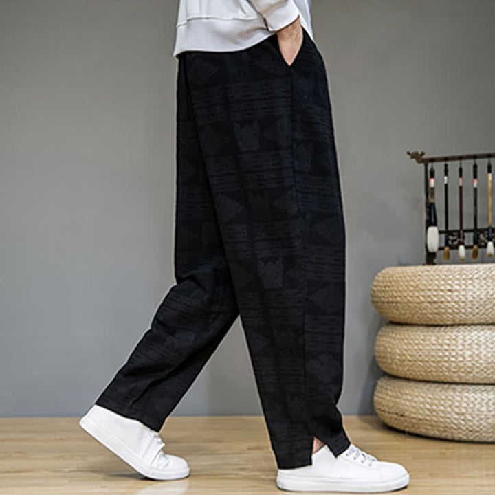 Buddha Stones Pantaloni lunghi da uomo a gamba dritta, stile vintage, casual, con motivo geometrico, per primavera/estate, con tasche. - image 12