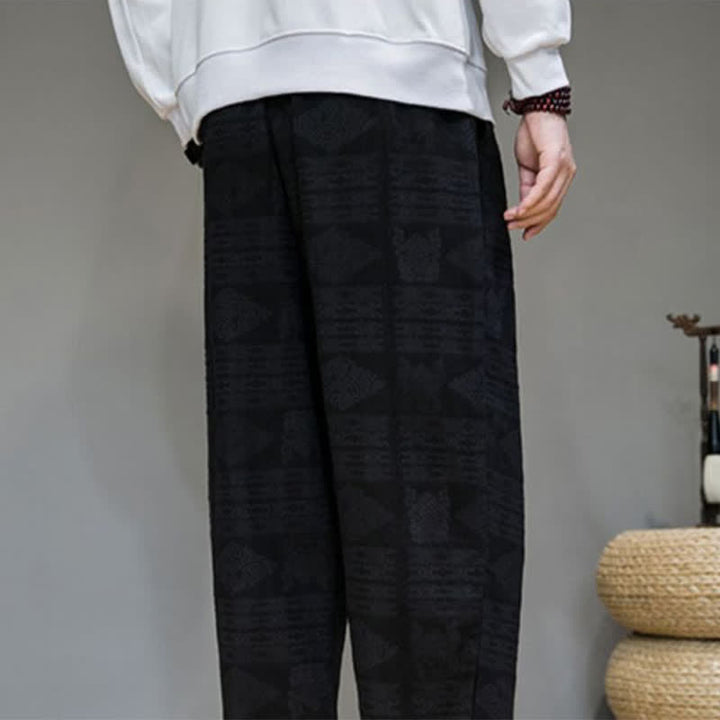 Buddha Stones Pantaloni lunghi da uomo a gamba dritta, stile vintage, casual, con motivo geometrico, per primavera/estate, con tasche. - image 15