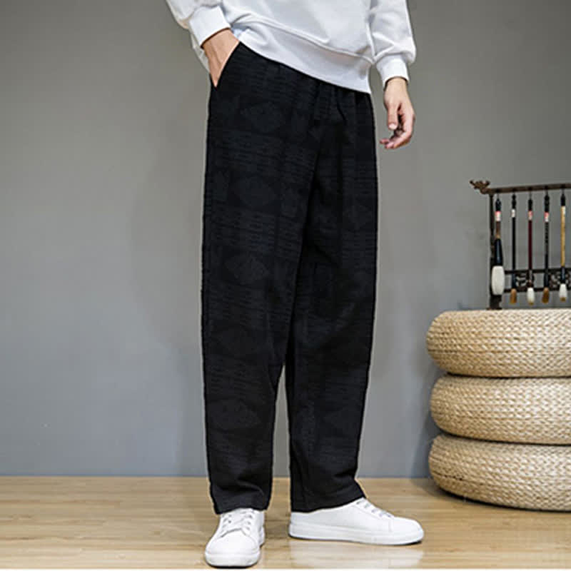 Buddha Stones Pantaloni lunghi da uomo a gamba dritta, stile vintage, casual, con motivo geometrico, per primavera/estate, con tasche. - image 10