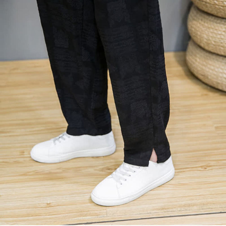Buddha Stones Pantaloni lunghi da uomo a gamba dritta, stile vintage, casual, con motivo geometrico, per primavera/estate, con tasche. - image 20