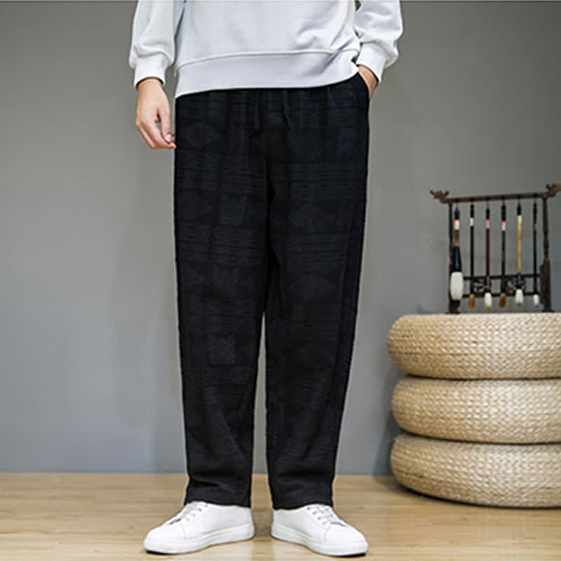 Buddha Stones Pantaloni lunghi da uomo a gamba dritta, stile vintage, casual, con motivo geometrico, per primavera/estate, con tasche. - image 11