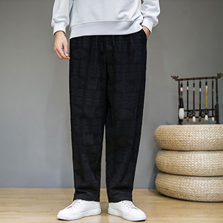 Buddha Stones Pantaloni lunghi da uomo a gamba dritta, stile vintage, casual, con motivo geometrico, per primavera/estate, con tasche. - image 11