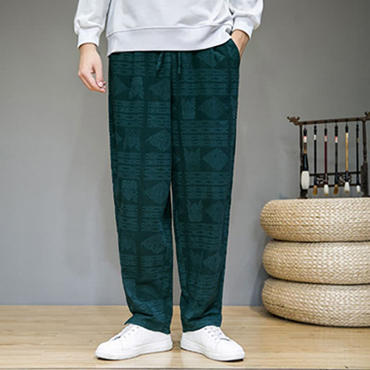 Buddha Stones Pantaloni lunghi da uomo a gamba dritta, stile vintage, casual, con motivo geometrico, per primavera/estate, con tasche. - image 22