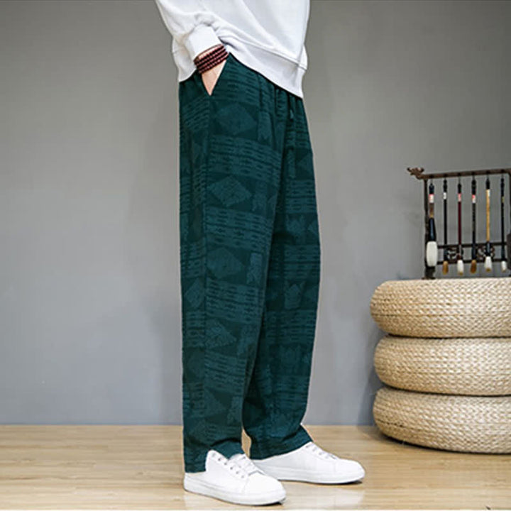 Buddha Stones Pantaloni lunghi da uomo a gamba dritta, stile vintage, casual, con motivo geometrico, per primavera/estate, con tasche. - image 23
