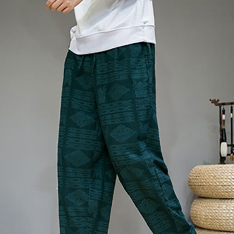 Buddha Stones Pantaloni lunghi da uomo a gamba dritta, stile vintage, casual, con motivo geometrico, per primavera/estate, con tasche. - image 26