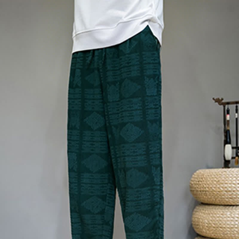 Buddha Stones Pantaloni lunghi da uomo a gamba dritta, stile vintage, casual, con motivo geometrico, per primavera/estate, con tasche. - image 27