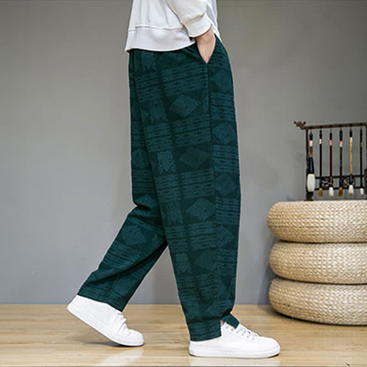 Buddha Stones Pantaloni lunghi da uomo a gamba dritta, stile vintage, casual, con motivo geometrico, per primavera/estate, con tasche. - image 24