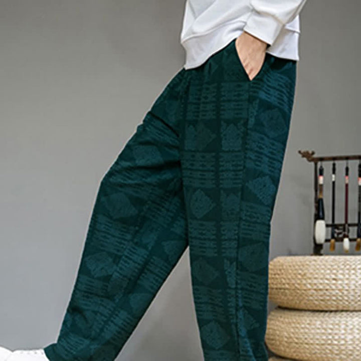Buddha Stones Pantaloni lunghi da uomo a gamba dritta, stile vintage, casual, con motivo geometrico, per primavera/estate, con tasche. - image 29