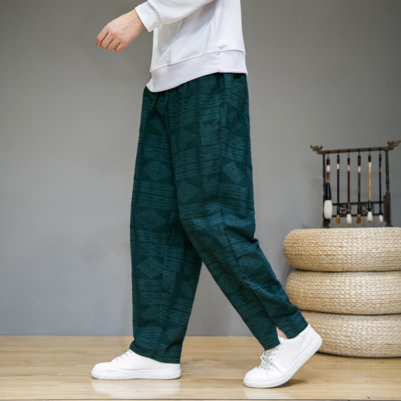Buddha Stones Pantaloni lunghi da uomo a gamba dritta, stile vintage, casual, con motivo geometrico, per primavera/estate, con tasche. - Verde acqua - US/UK/AU44, EU54 (4XL) - image 21