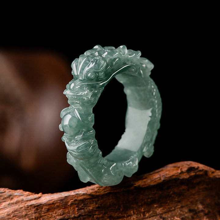 Anello di successo del drago di giada naturale Buddha Stones - 23 mm - image 0