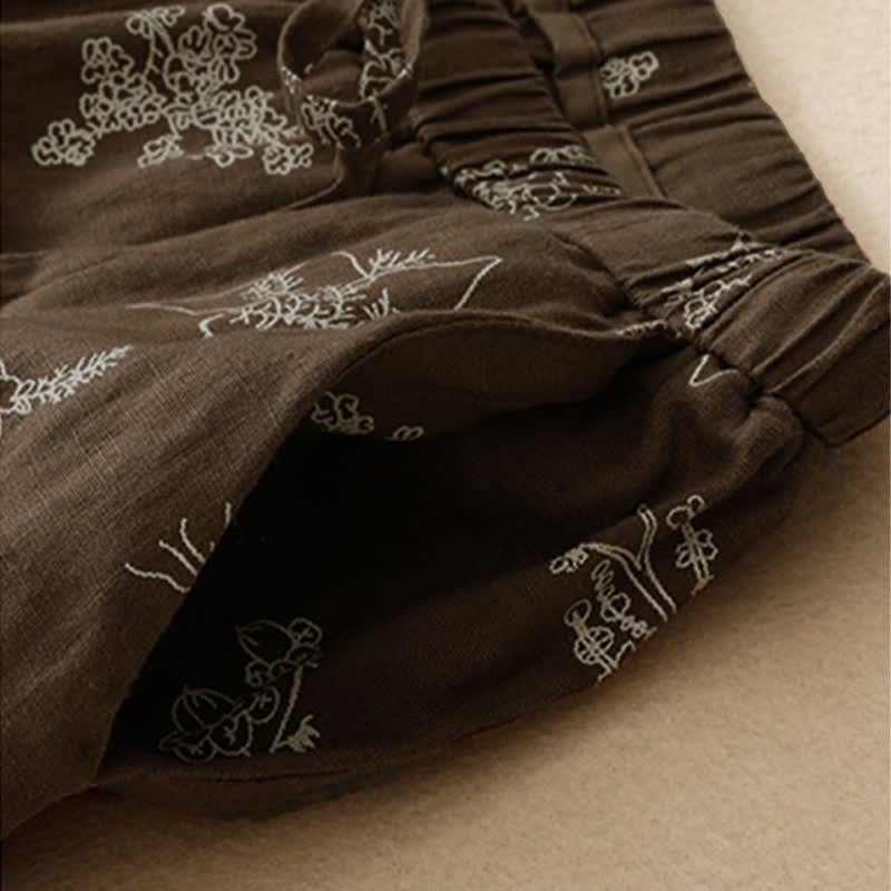 Buddha Stones Pantaloni estivi casual vintage con coulisse e stampa floreale, pantaloni a gamba larga da donna con tasca - image 5