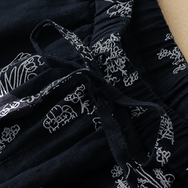 Buddha Stones Pantaloni estivi casual vintage con coulisse e stampa floreale, pantaloni a gamba larga da donna con tasca - image 11
