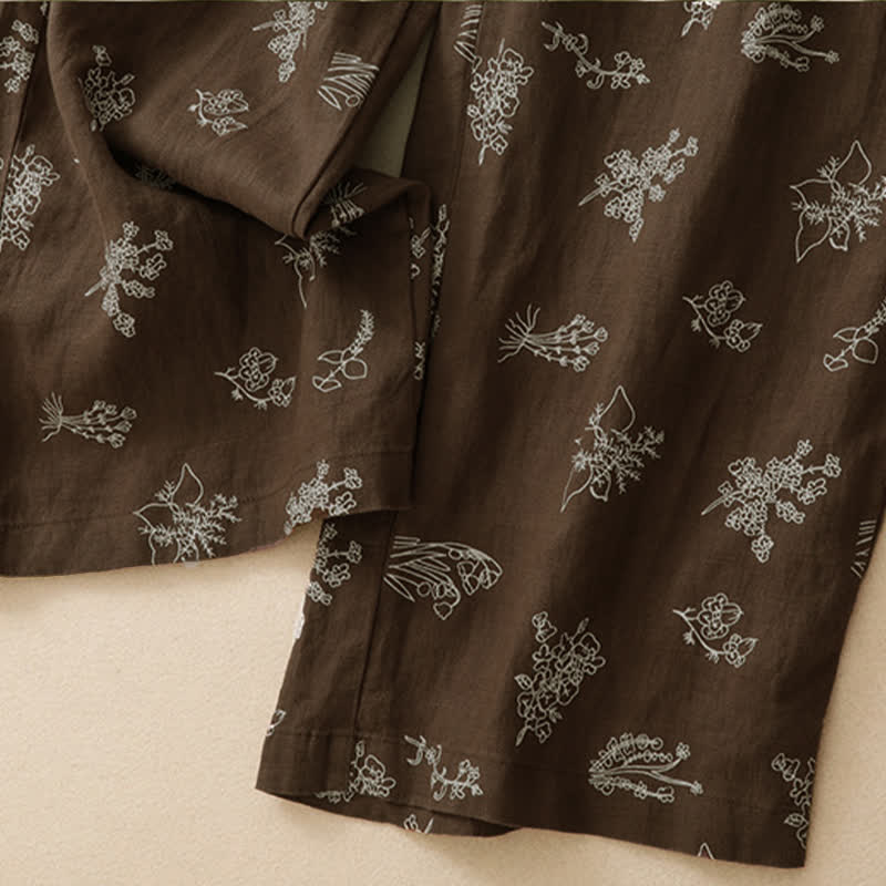 Buddha Stones Pantaloni estivi casual vintage con coulisse e stampa floreale, pantaloni a gamba larga da donna con tasca - image 7
