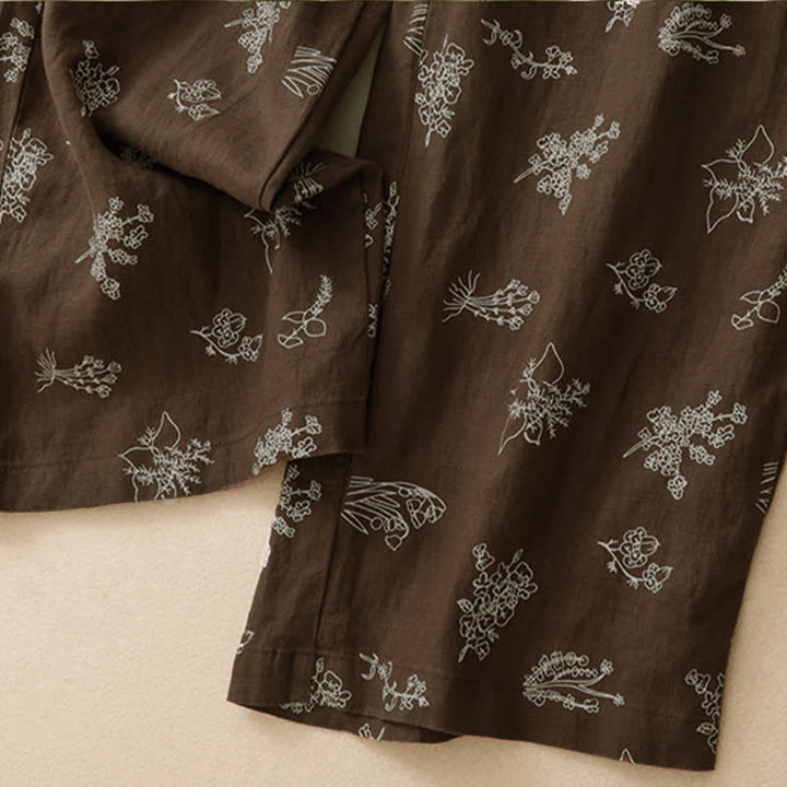 Buddha Stones Pantaloni estivi casual vintage con coulisse e stampa floreale, pantaloni a gamba larga da donna con tasca - image 7