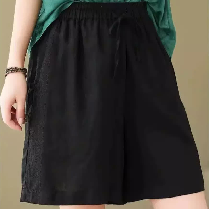 Buddha Stones Pantaloncini estivi casual da donna con coulisse, tinta unita e tasca - image 8