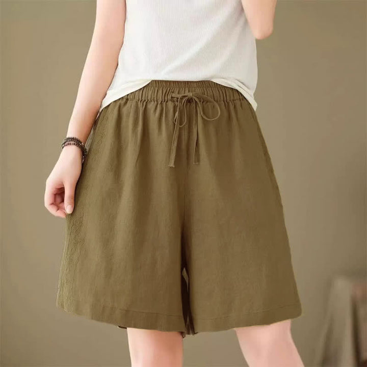 Buddha Stones Pantaloncini estivi casual da donna con coulisse, tinta unita e tasca - image 1