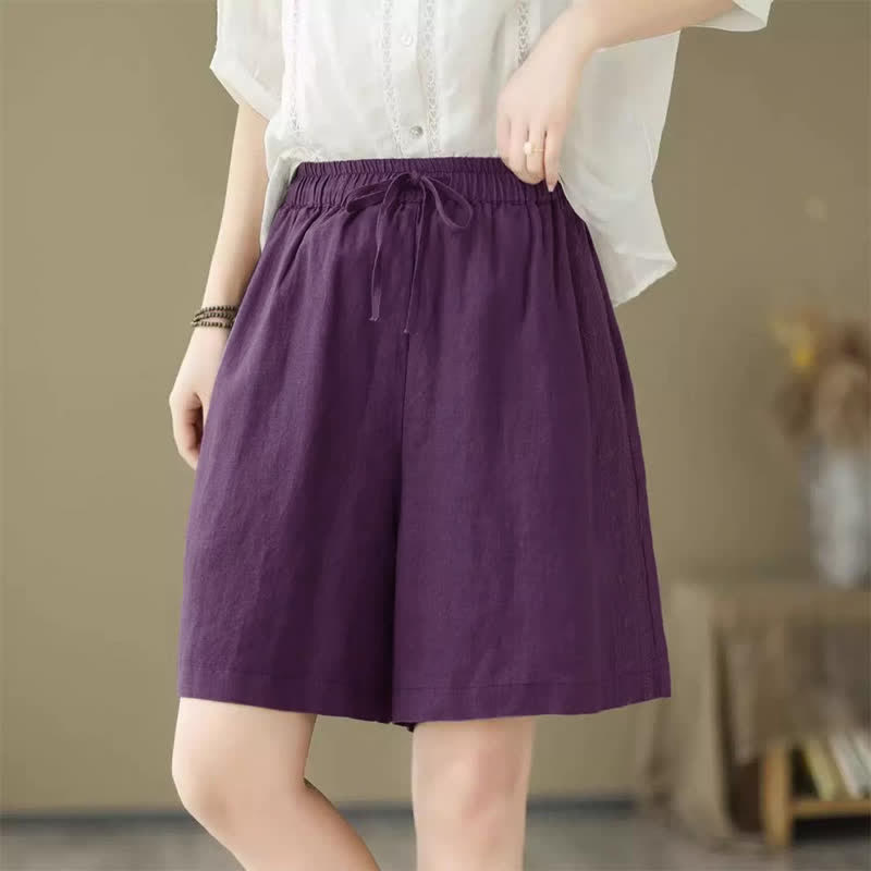 Buddha Stones Pantaloncini estivi casual da donna con coulisse, tinta unita e tasca - image 17