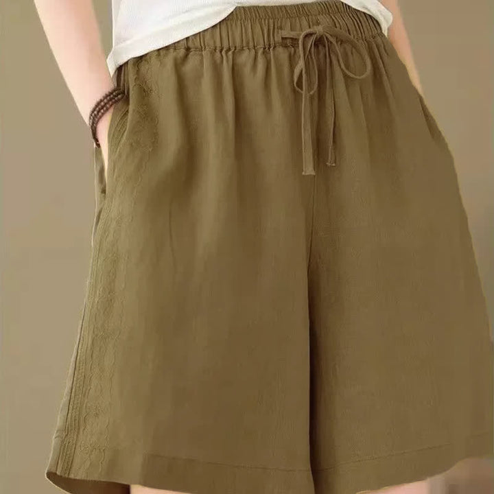 Buddha Stones Pantaloncini estivi casual da donna con coulisse, tinta unita e tasca - image 3