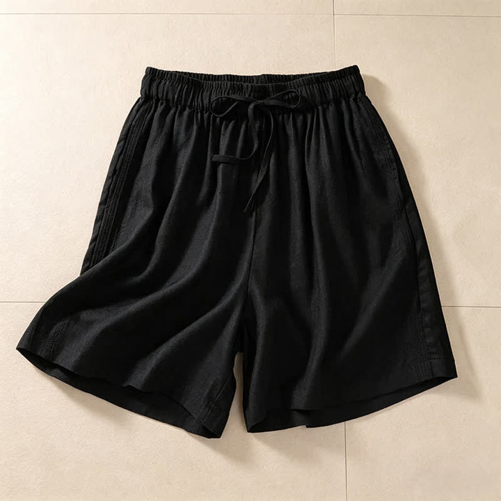 Buddha Stones Pantaloncini estivi casual da donna con coulisse, tinta unita e tasca - Nero - US12, UK/AU16, EU44 (3XL) - image 5