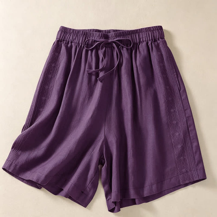 Buddha Stones Pantaloncini estivi casual da donna con coulisse, tinta unita e tasca - Viola - US12, UK/AU16, EU44 (3XL) - image 15