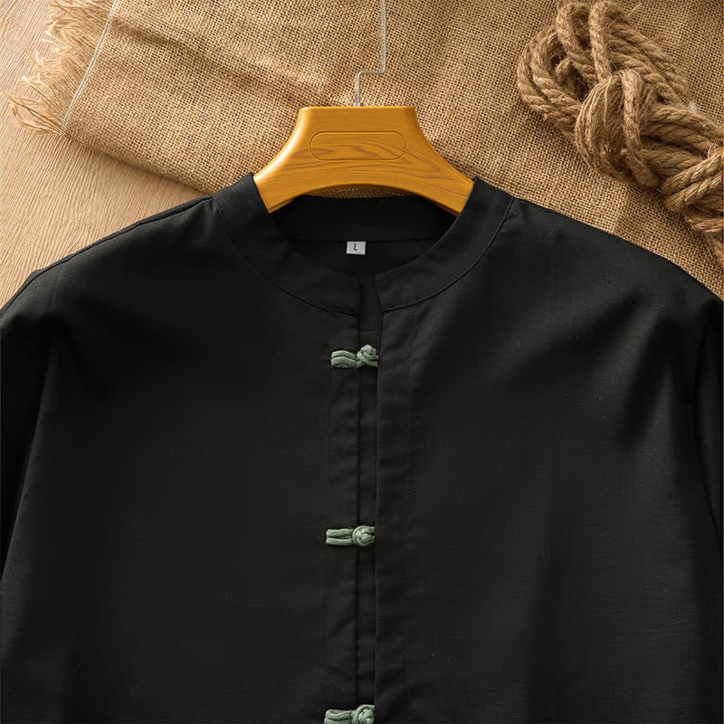 Buddha Stones Camicia da uomo a maniche lunghe, stile Tang, casual, con bottoni a rana, tinta unita, per primavera/estate. - image 7