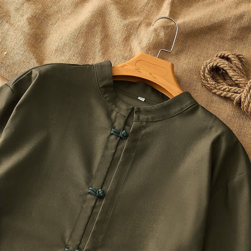 Buddha Stones Camicia da uomo a maniche lunghe, stile Tang, casual, con bottoni a rana, tinta unita, per primavera/estate. - image 15