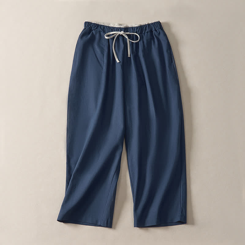 Buddha Stones Pantaloni corti estivi casual minimalisti con coulisse, tinta unita, da donna, modello harem con tasca - Blu ardesia scuro - US8-10, UK/AU12-14, EU40-42 (2XL) - image 0