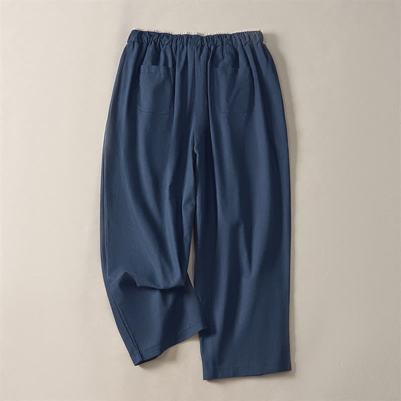 Buddha Stones Pantaloni corti estivi casual minimalisti con coulisse, tinta unita, da donna, modello harem con tasca - image 1