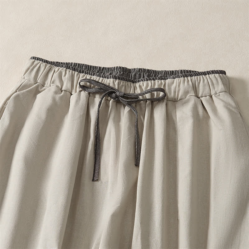 Buddha Stones Pantaloni corti estivi casual minimalisti con coulisse, tinta unita, da donna, modello harem con tasca - image 16