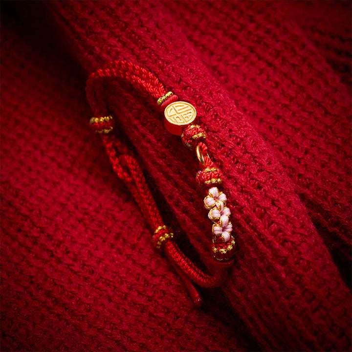 Buddha Stones Braccialetto portafortuna con monete di rame e cordino rosso, personaggio Fu, con cordino rosso. - image 3
