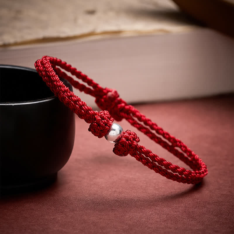 Buddha Stones Bracciale intrecciato in argento sterling 925 con perline e filo rosso portafortuna. - image 3