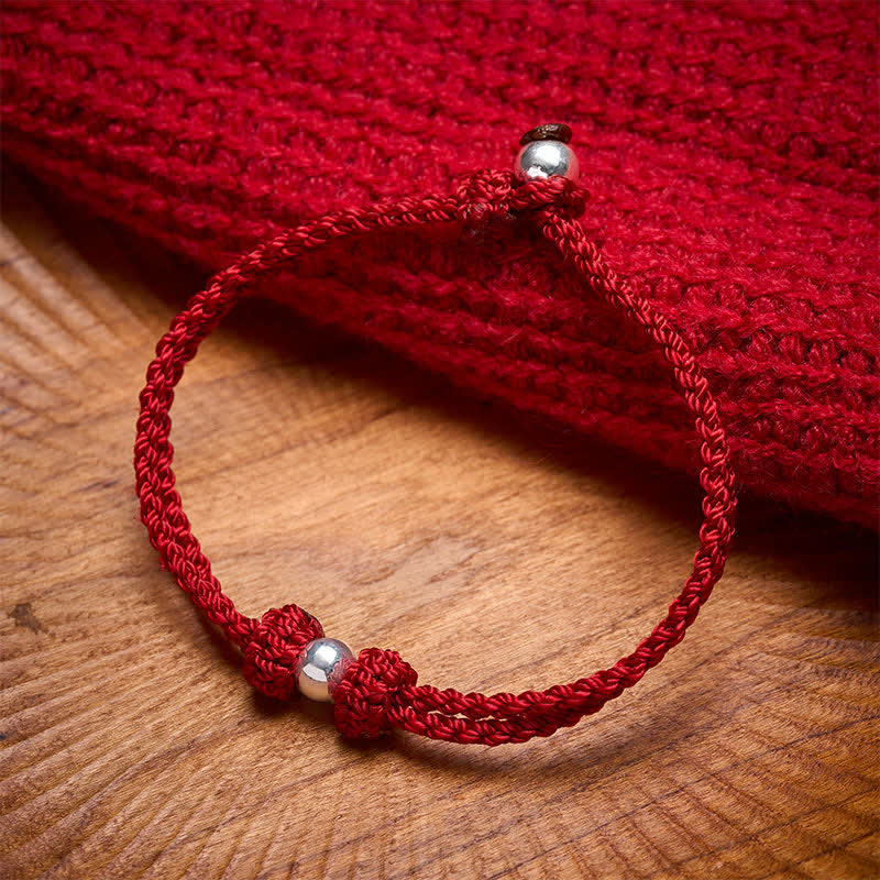 Buddha Stones Bracciale intrecciato in argento sterling 925 con perline e filo rosso portafortuna. - Filo Rosso (Fortuna ♥ Fede) - 17-18 cm - image 0