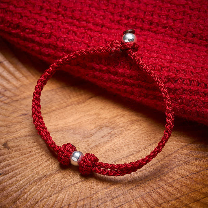 Buddha Stones Bracciale intrecciato in argento sterling 925 con perline e filo rosso portafortuna. - Filo Rosso (Fortuna ♥ Fede) - 17-18 cm - image 0