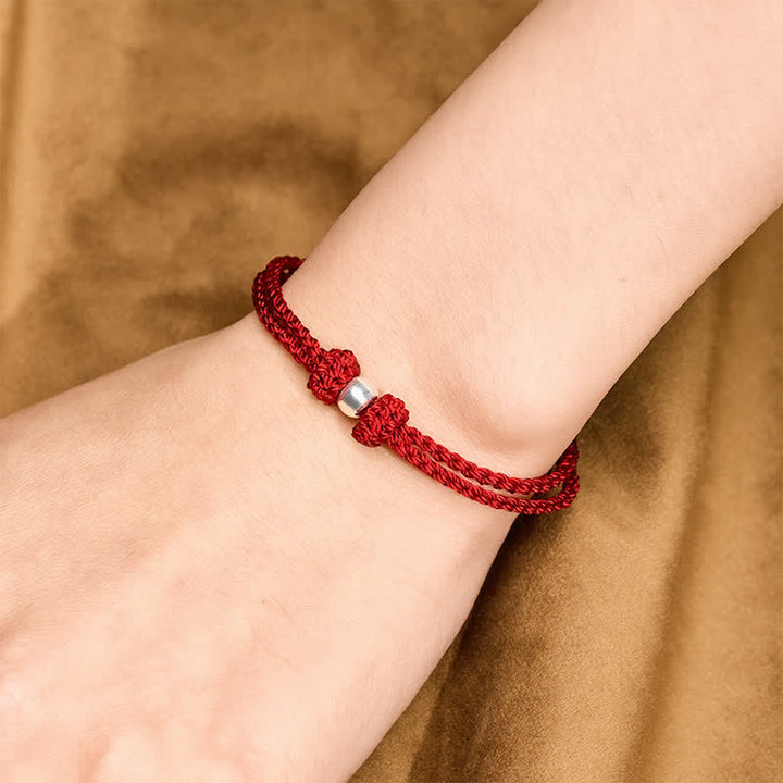 Buddha Stones Bracciale intrecciato in argento sterling 925 con perline e filo rosso portafortuna. - image 4