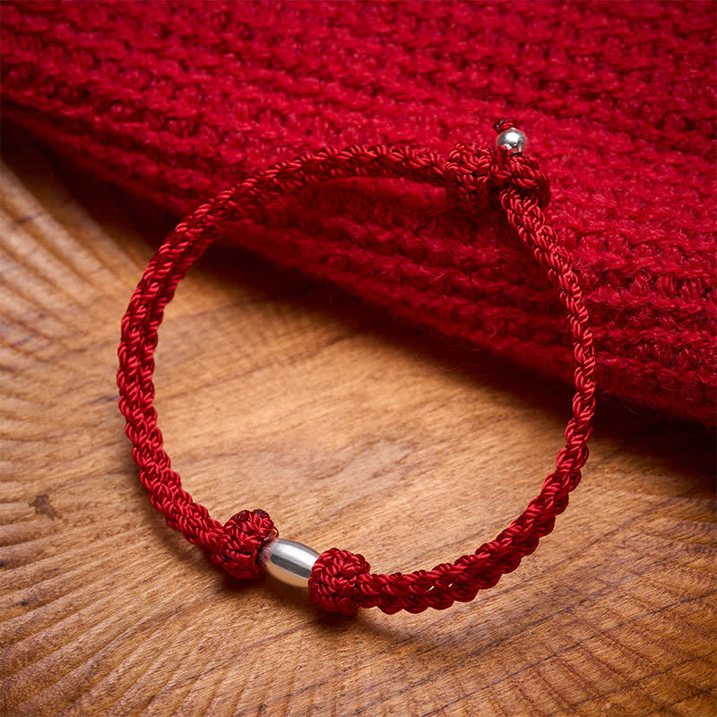 Buddha Stones Braccialetto portafortuna con perline a forma di oliva in argento sterling 925 e cordino rosso. - image 1