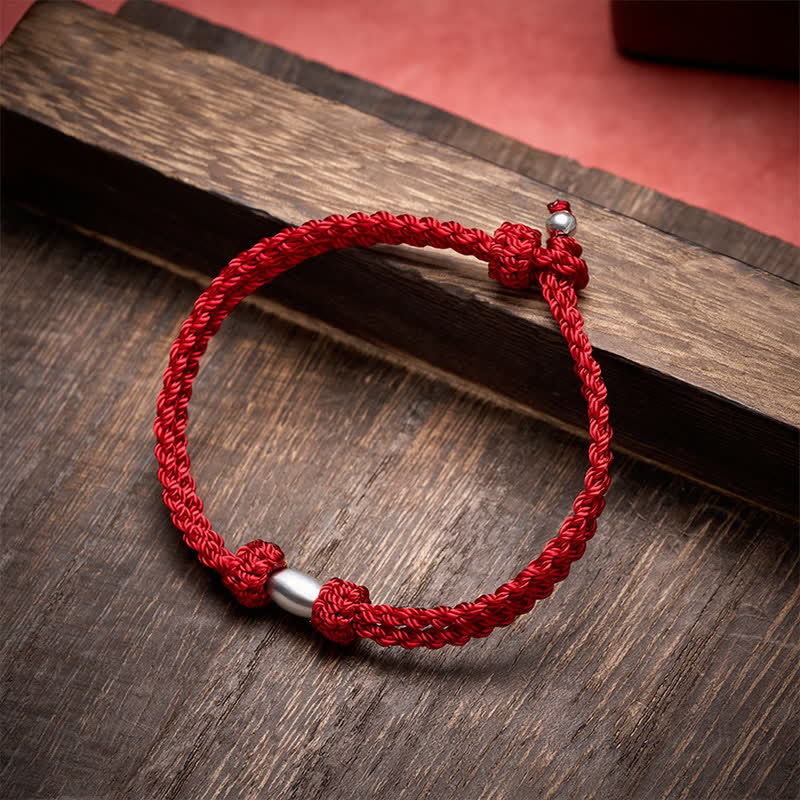 Buddha Stones Braccialetto portafortuna con perline a forma di oliva in argento sterling 925 e cordino rosso. - image 2