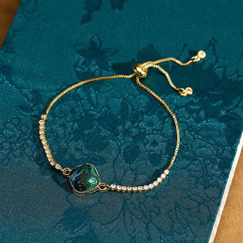 Buddha Stones Bracciale quadrato regolabile in broccato color rame con scritta "Lucky Song". - image 3