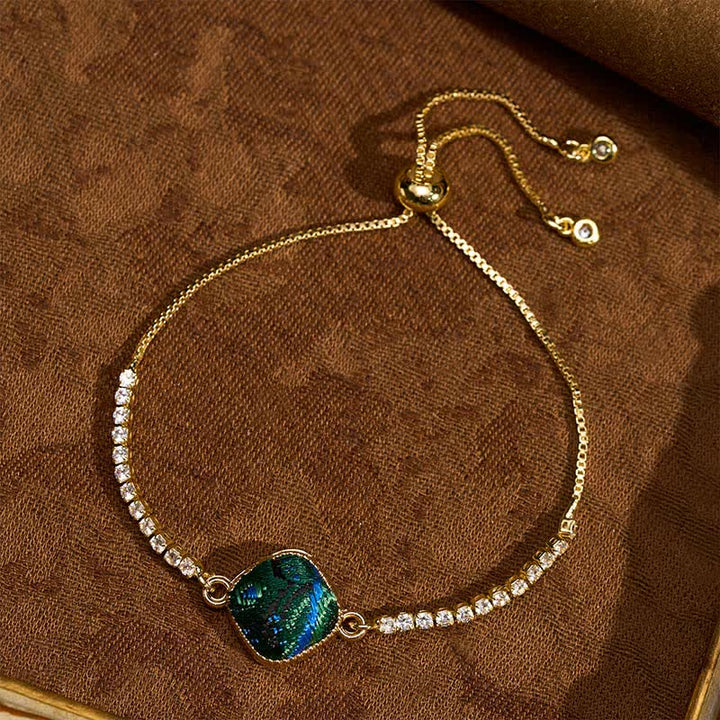 Buddha Stones Bracciale quadrato regolabile in broccato color rame con scritta "Lucky Song". - image 2