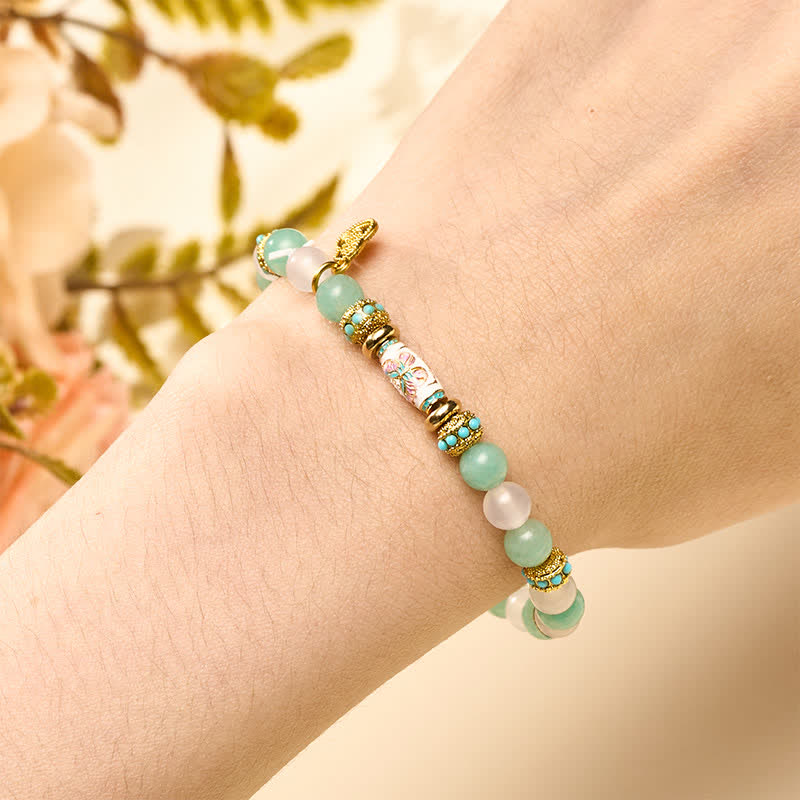 Buddha Stones Bracciale con perline rotonde a forma di farfalla, in amazzonite, agata bianca, smalto e a forma di barilotto, lucidate a mano. - image 4