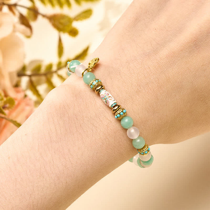 Buddha Stones Bracciale con perline rotonde a forma di farfalla, in amazzonite, agata bianca, smalto e a forma di barilotto, lucidate a mano. - image 4