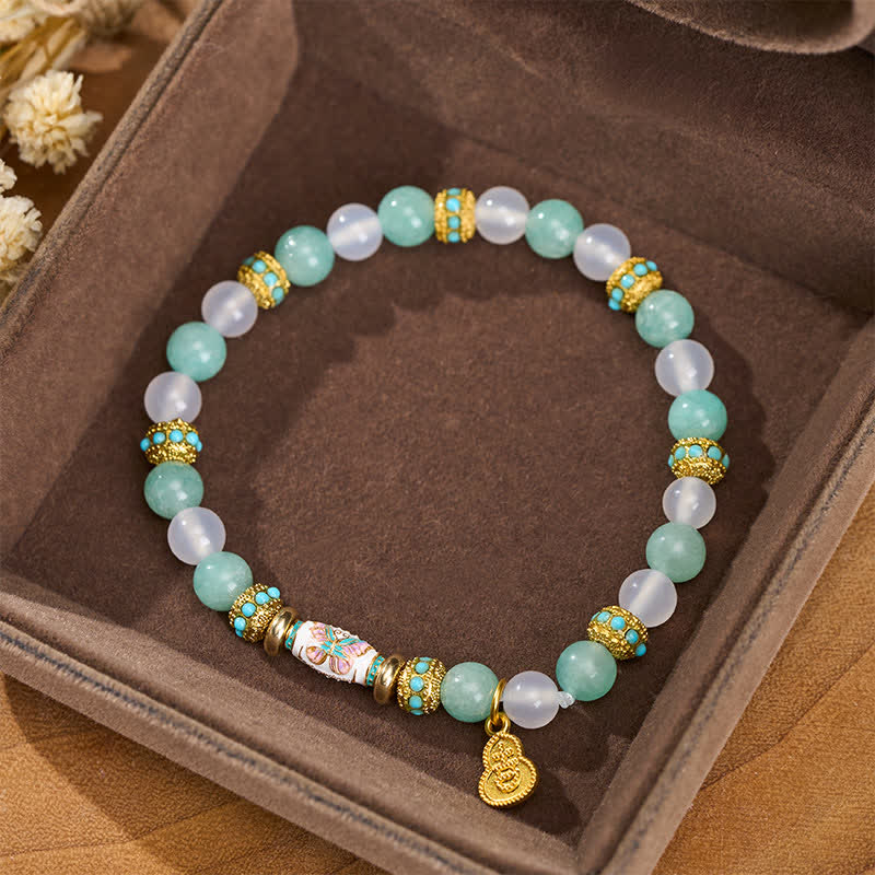 Buddha Stones Bracciale con perline rotonde a forma di farfalla, in amazzonite, agata bianca, smalto e a forma di barilotto, lucidate a mano. - image 3