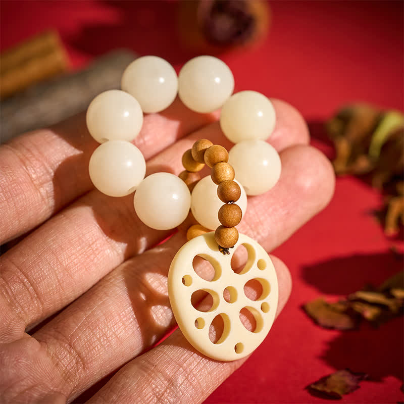 Buddha Stones Ciondolo portafortuna in radice di loto con semi di Bodhi bianchi, perline tattili per la meditazione. - Seme di Bodhi bianco (Purezza ♥ Chiarezza) - image 0