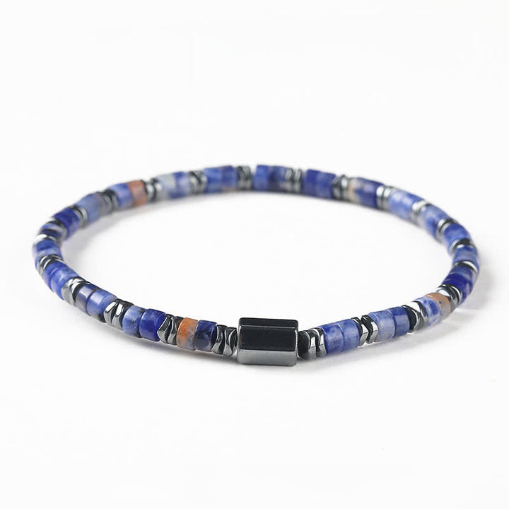 Buddha Stones Braccialetto distanziatore con cubo di sodalite e ematite per messa a terra - Sodalite (Logica ♥ Verità) (Circonferenza del polso: 16-17 cm) - image 0