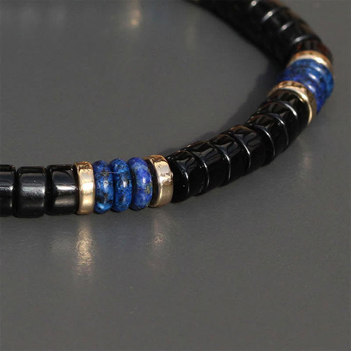 Buddha Stones Bracciale con perline Truth Cube in lapislazzuli e onice nera - image 4