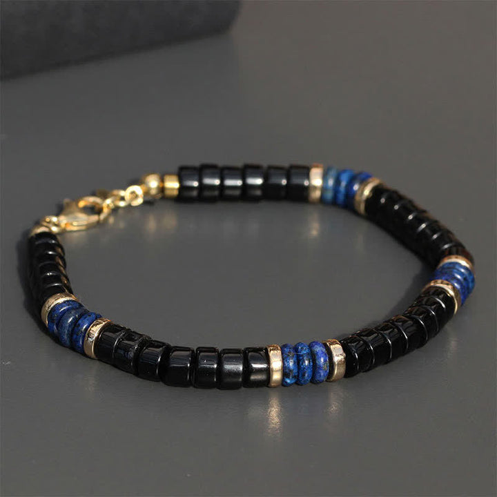 Buddha Stones Bracciale con perline Truth Cube in lapislazzuli e onice nera - image 1